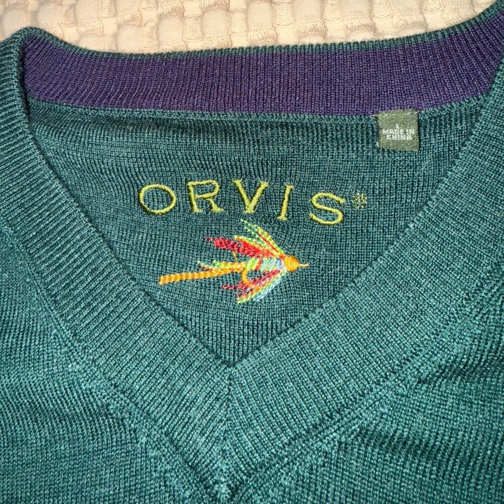 Orvis Merino Wool V-neck (Green) L mens, *great condition*